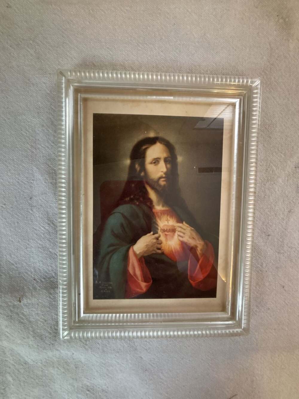 Vintage Framed Sacred Heart of Jesus Print by Jose Maria Ibarraran Ponce
